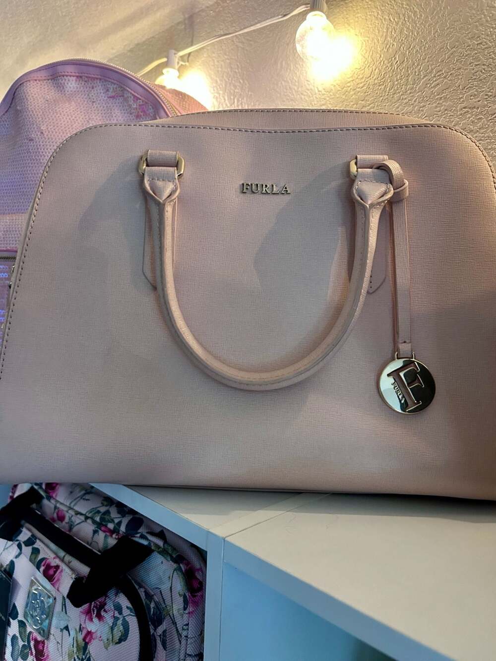 Furla Elena Saffiano Leather Dome Satchel in Pale Pink